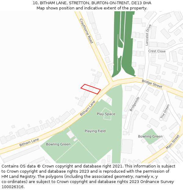 10, BITHAM LANE, STRETTON, BURTON-ON-TRENT, DE13 0HA: Location map and indicative extent of plot