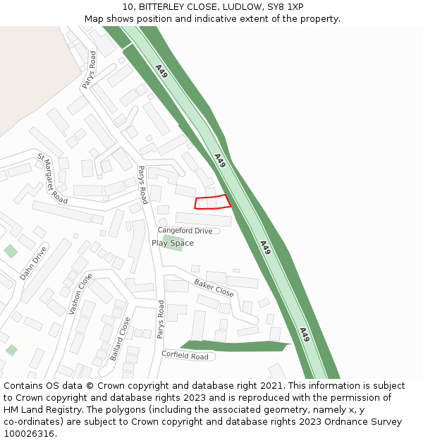 10, BITTERLEY CLOSE, LUDLOW, SY8 1XP: Location map and indicative extent of plot