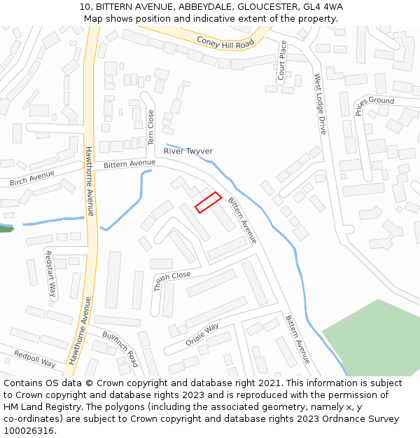 10, BITTERN AVENUE, ABBEYDALE, GLOUCESTER, GL4 4WA: Location map and indicative extent of plot
