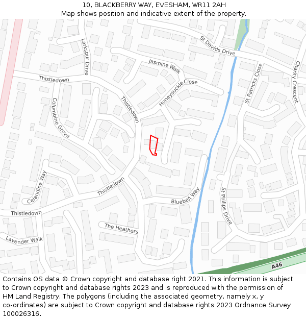 10, BLACKBERRY WAY, EVESHAM, WR11 2AH: Location map and indicative extent of plot
