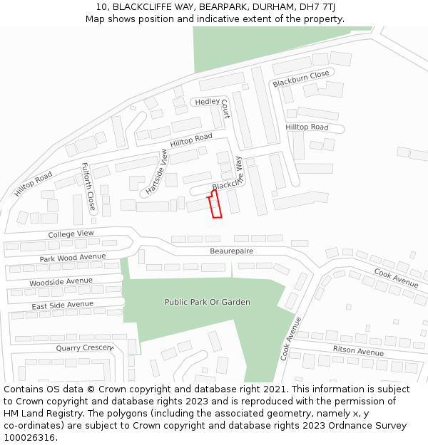 10, BLACKCLIFFE WAY, BEARPARK, DURHAM, DH7 7TJ: Location map and indicative extent of plot