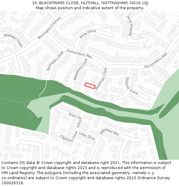 10, BLACKFRIARS CLOSE, NUTHALL, NOTTINGHAM, NG16 1QJ: Location map and indicative extent of plot
