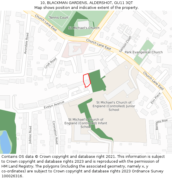 10, BLACKMAN GARDENS, ALDERSHOT, GU11 3QT: Location map and indicative extent of plot