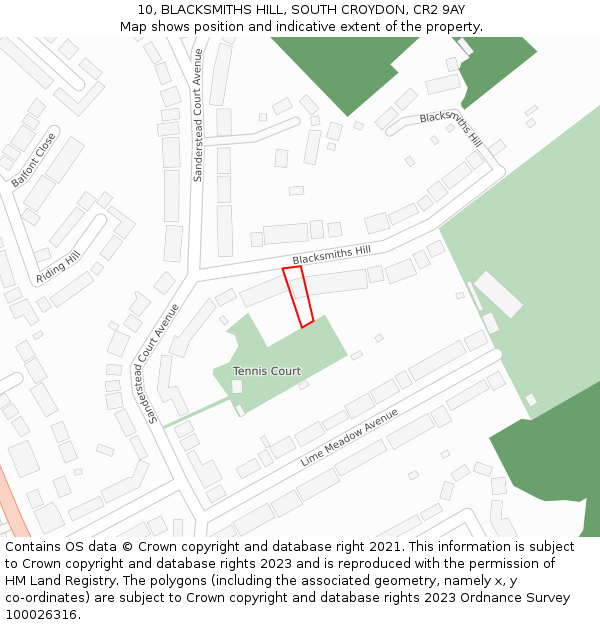 10, BLACKSMITHS HILL, SOUTH CROYDON, CR2 9AY: Location map and indicative extent of plot