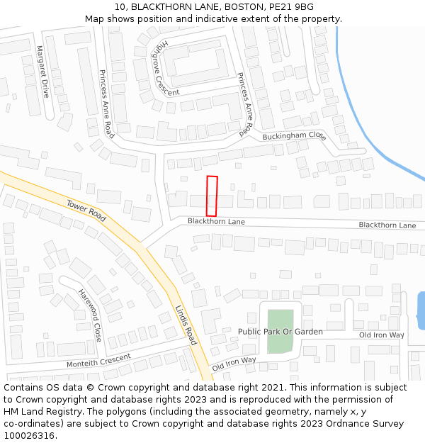 10, BLACKTHORN LANE, BOSTON, PE21 9BG: Location map and indicative extent of plot