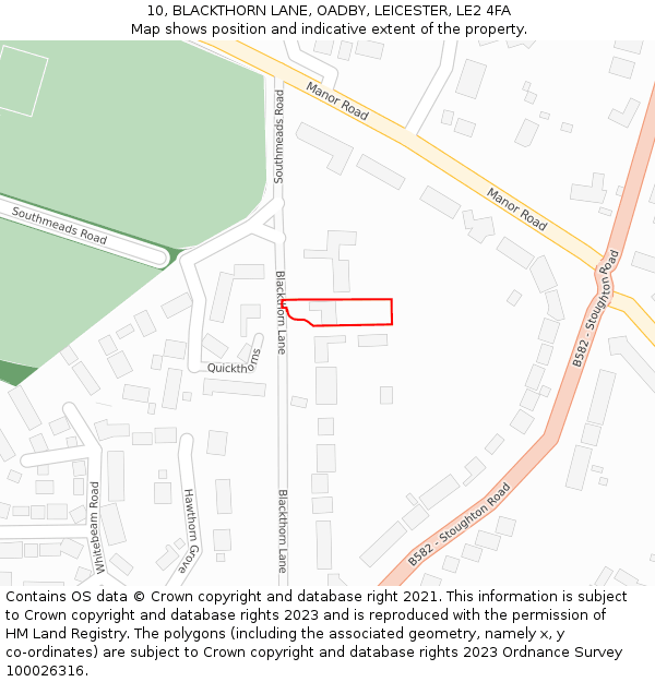 10, BLACKTHORN LANE, OADBY, LEICESTER, LE2 4FA: Location map and indicative extent of plot