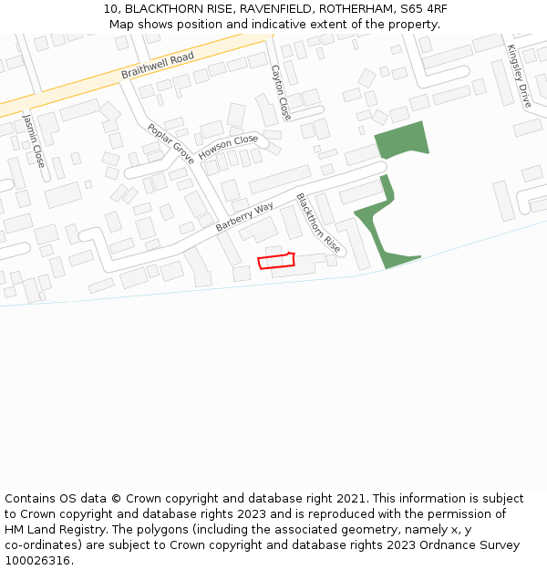 10, BLACKTHORN RISE, RAVENFIELD, ROTHERHAM, S65 4RF: Location map and indicative extent of plot