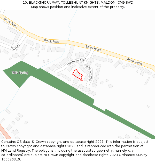 10, BLACKTHORN WAY, TOLLESHUNT KNIGHTS, MALDON, CM9 8WD: Location map and indicative extent of plot