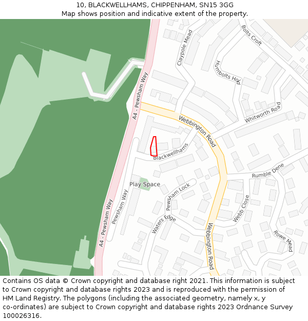 10, BLACKWELLHAMS, CHIPPENHAM, SN15 3GG: Location map and indicative extent of plot