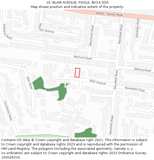 10, BLAIR AVENUE, POOLE, BH14 0DA: Location map and indicative extent of plot