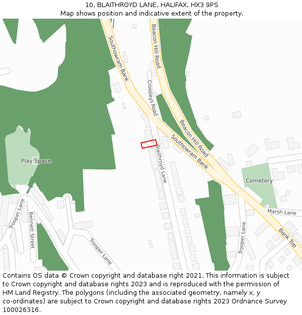 10, BLAITHROYD LANE, HALIFAX, HX3 9PS: Location map and indicative extent of plot