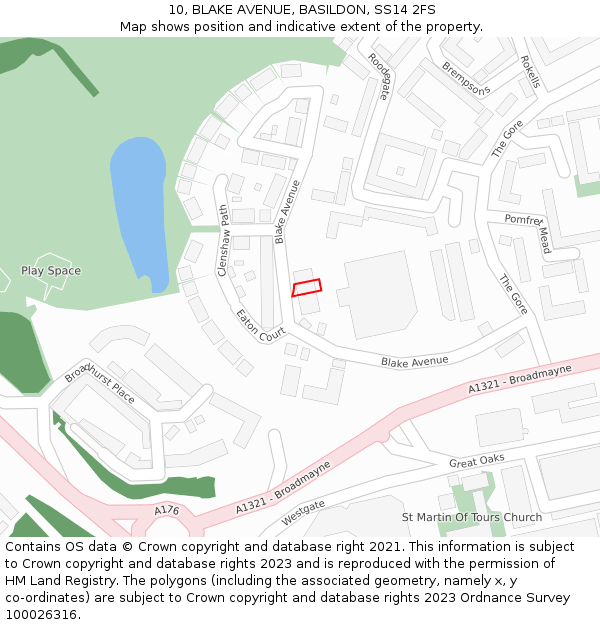 10, BLAKE AVENUE, BASILDON, SS14 2FS: Location map and indicative extent of plot