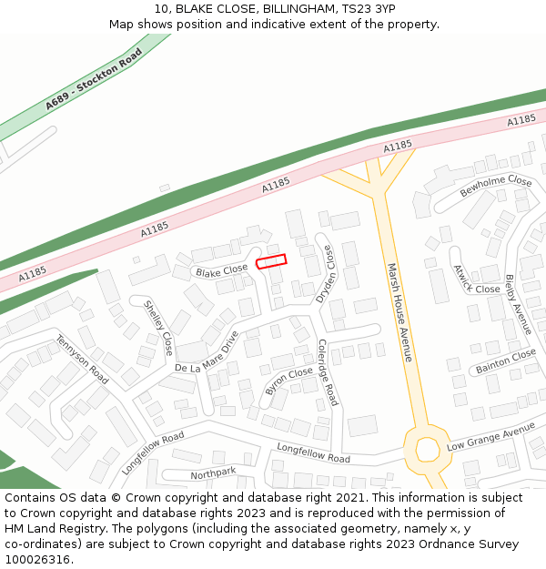 10, BLAKE CLOSE, BILLINGHAM, TS23 3YP: Location map and indicative extent of plot