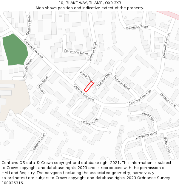 10, BLAKE WAY, THAME, OX9 3XR: Location map and indicative extent of plot
