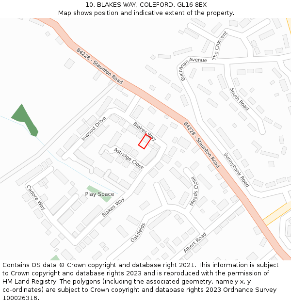 10, BLAKES WAY, COLEFORD, GL16 8EX: Location map and indicative extent of plot