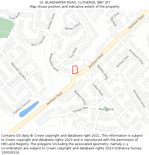 10, BLAKEWATER ROAD, CLITHEROE, BB7 2FT: Location map and indicative extent of plot