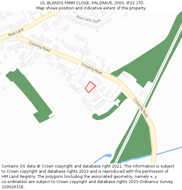 10, BLANDS FARM CLOSE, PALGRAVE, DISS, IP22 1TD: Location map and indicative extent of plot