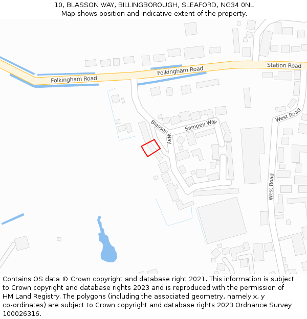 10, BLASSON WAY, BILLINGBOROUGH, SLEAFORD, NG34 0NL: Location map and indicative extent of plot