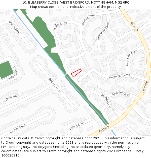 10, BLEABERRY CLOSE, WEST BRIDGFORD, NOTTINGHAM, NG2 6RQ: Location map and indicative extent of plot