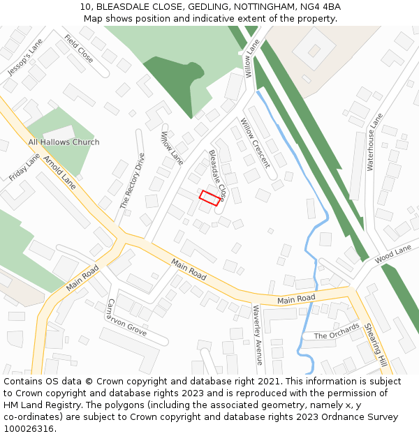 10, BLEASDALE CLOSE, GEDLING, NOTTINGHAM, NG4 4BA: Location map and indicative extent of plot