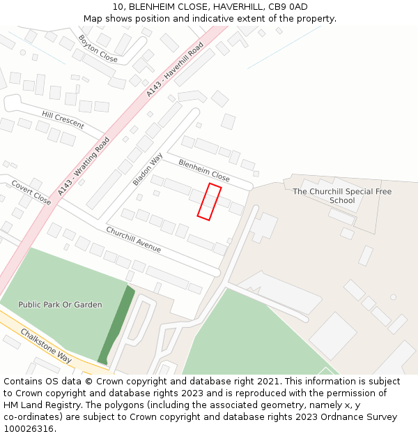 10, BLENHEIM CLOSE, HAVERHILL, CB9 0AD: Location map and indicative extent of plot