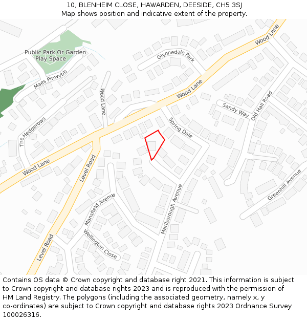 10, BLENHEIM CLOSE, HAWARDEN, DEESIDE, CH5 3SJ: Location map and indicative extent of plot