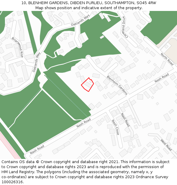 10, BLENHEIM GARDENS, DIBDEN PURLIEU, SOUTHAMPTON, SO45 4RW: Location map and indicative extent of plot