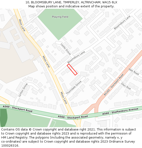 10, BLOOMSBURY LANE, TIMPERLEY, ALTRINCHAM, WA15 6LX: Location map and indicative extent of plot