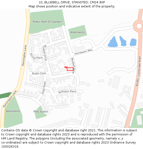 10, BLUEBELL DRIVE, STANSTED, CM24 8XP: Location map and indicative extent of plot