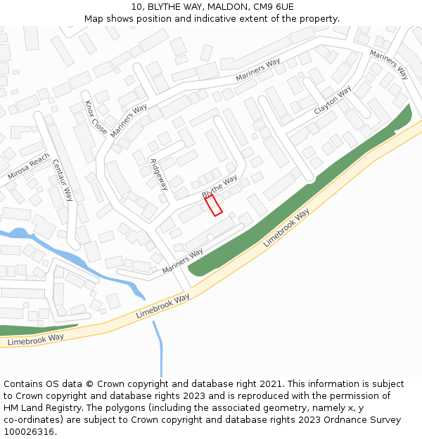 10, BLYTHE WAY, MALDON, CM9 6UE: Location map and indicative extent of plot
