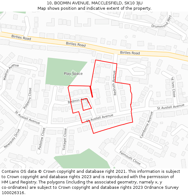 10, BODMIN AVENUE, MACCLESFIELD, SK10 3JU: Location map and indicative extent of plot