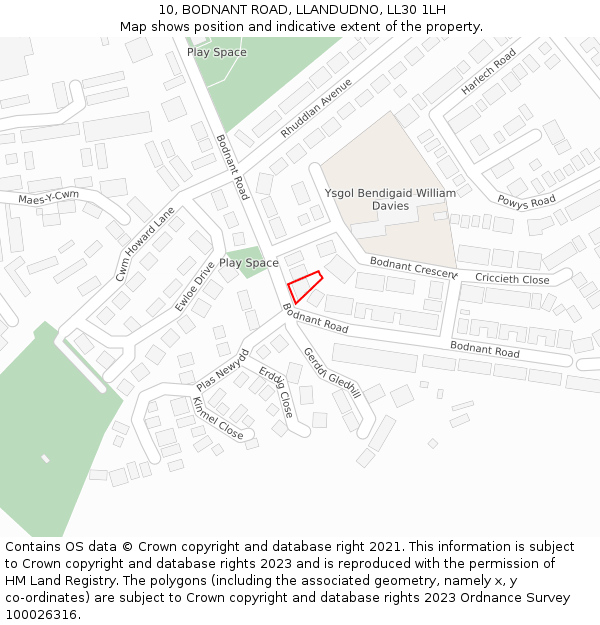 10, BODNANT ROAD, LLANDUDNO, LL30 1LH: Location map and indicative extent of plot