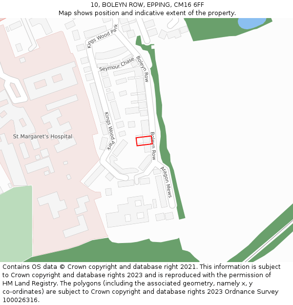 10, BOLEYN ROW, EPPING, CM16 6FF: Location map and indicative extent of plot