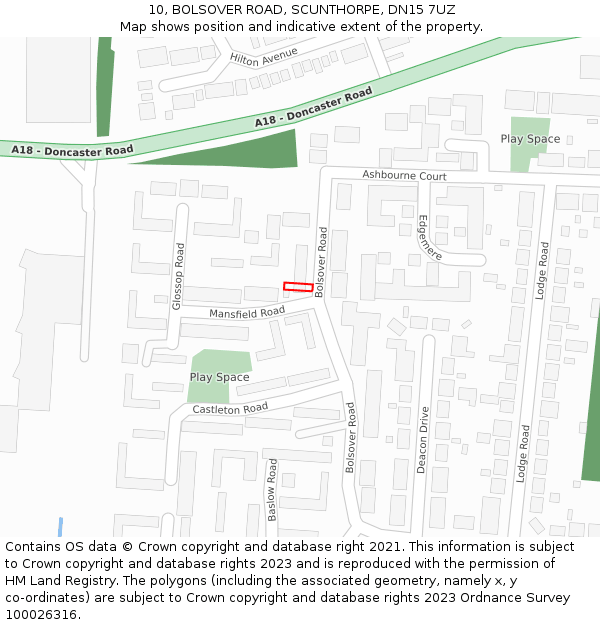 10, BOLSOVER ROAD, SCUNTHORPE, DN15 7UZ: Location map and indicative extent of plot