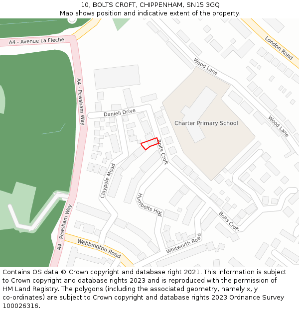 10, BOLTS CROFT, CHIPPENHAM, SN15 3GQ: Location map and indicative extent of plot