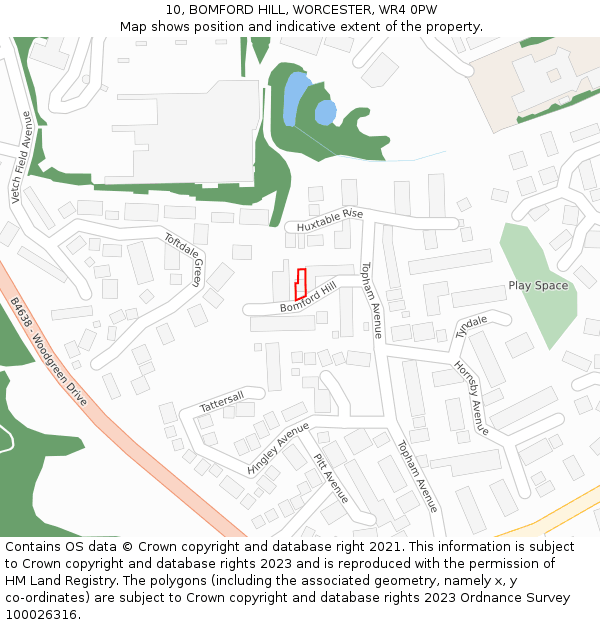 10, BOMFORD HILL, WORCESTER, WR4 0PW: Location map and indicative extent of plot