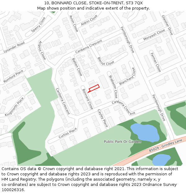 10, BONNARD CLOSE, STOKE-ON-TRENT, ST3 7QX: Location map and indicative extent of plot