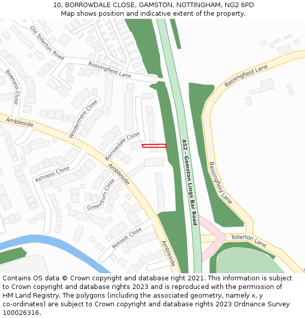 10, BORROWDALE CLOSE, GAMSTON, NOTTINGHAM, NG2 6PD: Location map and indicative extent of plot