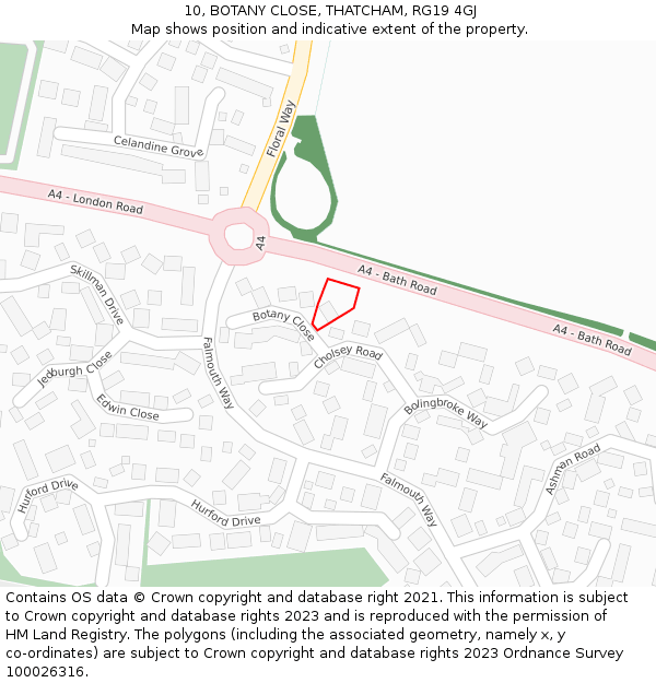 10, BOTANY CLOSE, THATCHAM, RG19 4GJ: Location map and indicative extent of plot