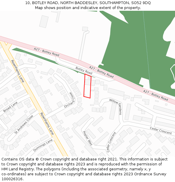 10, BOTLEY ROAD, NORTH BADDESLEY, SOUTHAMPTON, SO52 9DQ: Location map and indicative extent of plot