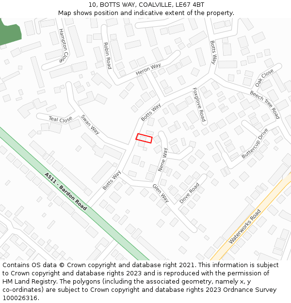 10, BOTTS WAY, COALVILLE, LE67 4BT: Location map and indicative extent of plot