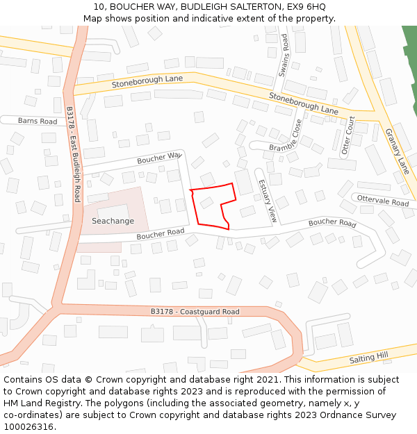 10, BOUCHER WAY, BUDLEIGH SALTERTON, EX9 6HQ: Location map and indicative extent of plot