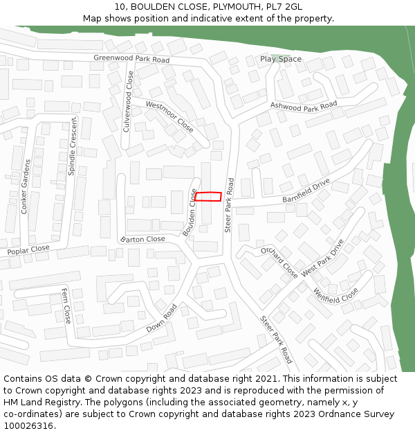 10, BOULDEN CLOSE, PLYMOUTH, PL7 2GL: Location map and indicative extent of plot
