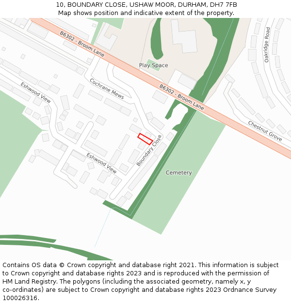 10, BOUNDARY CLOSE, USHAW MOOR, DURHAM, DH7 7FB: Location map and indicative extent of plot
