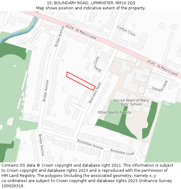 10, BOUNDARY ROAD, UPMINSTER, RM14 2QS: Location map and indicative extent of plot