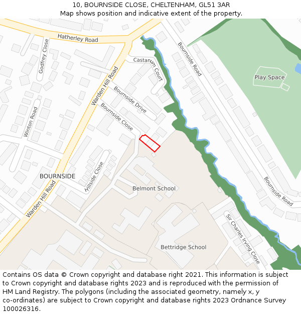 10, BOURNSIDE CLOSE, CHELTENHAM, GL51 3AR: Location map and indicative extent of plot