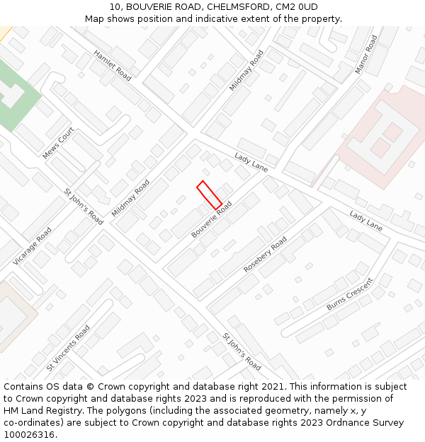 10, BOUVERIE ROAD, CHELMSFORD, CM2 0UD: Location map and indicative extent of plot