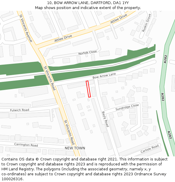 10, BOW ARROW LANE, DARTFORD, DA1 1YY: Location map and indicative extent of plot