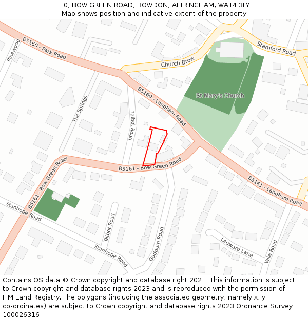 10, BOW GREEN ROAD, BOWDON, ALTRINCHAM, WA14 3LY: Location map and indicative extent of plot