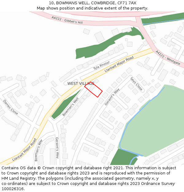 10, BOWMANS WELL, COWBRIDGE, CF71 7AX: Location map and indicative extent of plot